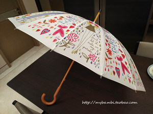 周冬雨喜欢你伞16骨小清新创意涂鸦插画高颜值女生弯钩木长柄雨伞