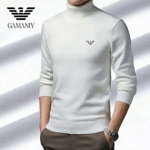 奇 阿玛尼亚100%纯羊毛衫青年男士高领白色保暖毛衣羊绒打底衫潮