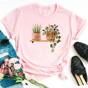 Flower Plant Printed T Shirt 速卖通外贸女装爆款花卉植物女T恤