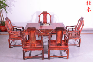仙游红木家具 老挝大红酸枝休闲茶桌 缅甸花梨木 实木雕花 泡茶桌