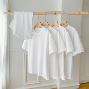 （两件装）240g白色t恤女短袖不透纯棉圆领宽松小落肩加厚白t体恤
