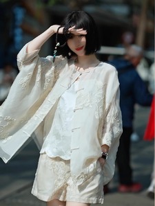 新中式唐装女装中国风年轻款外套2024新款夏款欧根纱防晒开衫套装