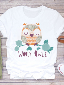Owl Cartoon T-Shirt卡通猫头鹰时尚宽松小清新大码半袖上衣服女