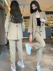 休闲薄款西装套装女春夏2024新款高级感时尚韩版西服九分裤两件套