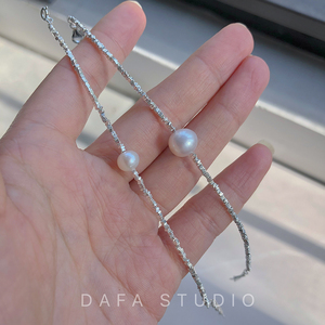 DAFA一颗珍珠碎银手链S925纯银搭配天然淡水珍珠简约气质手链韩版