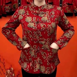 复古盘扣唐装棉服女冬季新款中国风印花加厚保暖立领长袖开衫上衣