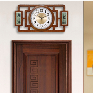 凯琴新中式万年双日历挂钟客厅家用静音日历钟表中国风长方形挂表