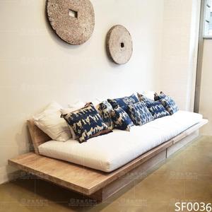 北欧小户型日式沙发床复古做旧客厅可拆洗布艺实木椅组合冬夏两用