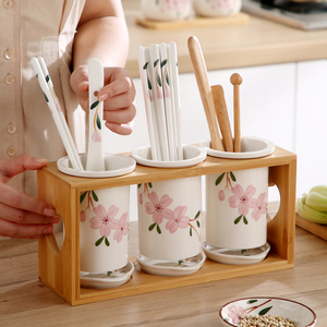 日式家用厨房陶瓷沥水筷子筒樱花筷筒餐具收纳筒筷桶台面筷子笼