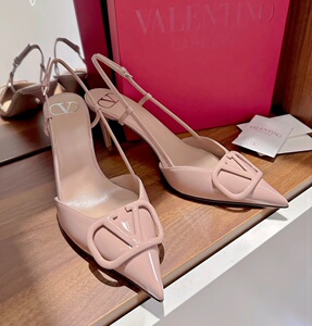 代购Valentino华伦天奴女鞋女士V扣凉鞋漆皮后系带平底尖头高跟鞋