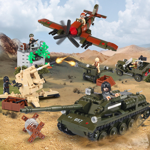 小鲁班积木军事坦克突击防空车儿童益智拼装玩具男孩礼物