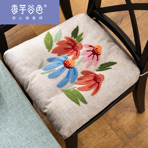 田园刺绣加厚餐椅垫现代简约8cm超厚坐垫家用绑带防滑冬季椅子垫