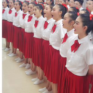 中学生合唱团演出服初中生毕业运动会班服女红裙诗歌朗诵比赛服装