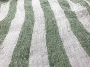 绿白色格子肌理感亚麻布料 文艺风连衣裙袍子中高档服装工厂面料