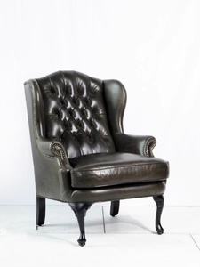 美式老虎椅单人皮艺沙发新古典休闲沙发椅欧式椅子客厅家具脚蹬