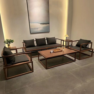 新中式黑胡桃木沙发实木禅意办公室布艺沙发客厅样板房家具定制