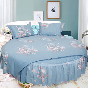 新款裸睡孔雀蓝色花卉全棉圆床纯棉圆床四件套单圆被罩圆床品套件