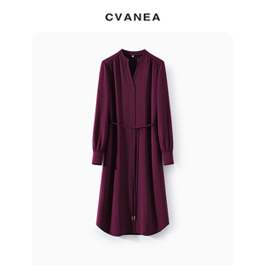 CVANEA 之梵自制 春秋新品 高雅女人味 三醋酸紫罗兰长袖连衣裙女