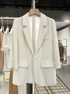 米白色时髦洋气西装外套女2024新款夏季轻薄款温柔风简约通勤西服