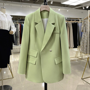 绿色春秋新款2024韩版西装外套女小众高级感气质长袖休闲复古上衣