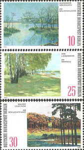 德国邮票 西柏林 1972年 绘画 绿林湖 万恩湖 施拉赫腾湖 3全新