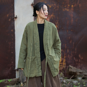 新中式国风加厚保暖道袍棉衣外套复古高级感宽松夹棉系带苎麻棉服