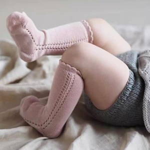 2024春夏新品西班牙移圈袜婴儿宝宝棉袜无骨松口镂空男女童中筒袜
