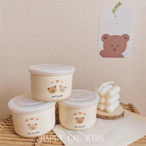 韩国ins宝宝辅食碗婴儿陶瓷保鲜盒辅食储存盒儿童橄榄餐具套装
