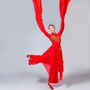 水袖舞蹈服装大红色开场舞现代飘逸中国风惊鸿古典舞演出服女成人