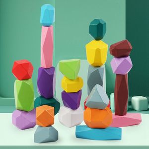 儿童彩色木质原木叠石平衡木制积木鹅卵石头专注力叠叠乐桌游玩具