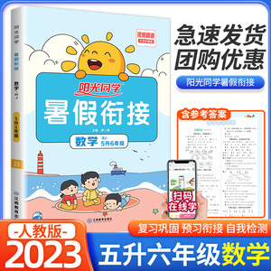 2023新版阳光同学 暑假衔接教材 5升6数学人教版小学暑假作业练习册五年级下升六年级上册快乐暑期生活接力棒培训班提高巩固辅导书