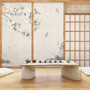 日式和风寿司店料理背景墙纸仿木门屏风榻榻米壁画民宿居酒屋壁纸