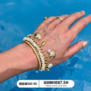 【 CnHnOn脂肪商店 】沙滩度假贝壳海螺珍珠吊坠麦穗串珠时髦手链