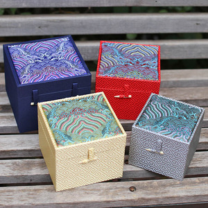 中式织锦缎江崖海水纹方盒简约紫砂壶印章茶杯盒工艺品包装礼品盒