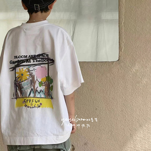 波拉bora韩国男童衣服中大童短袖2024夏装儿童字母t恤时髦半袖衫
