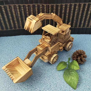木制仿真推挖土机摆件挖土机 木质卡车铲车装载机模型工程车玩具