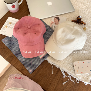 娜比】推荐桃粉色韩国chic棒球帽女字母刺绣韩版适合好版型鸭舌帽