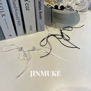 JINMUKE韩国饰品进口耳饰飘带蝴蝶结珍珠气质耳钉耳环新品夸张女
