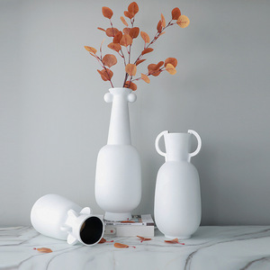 现代简约花器白色树脂花瓶家装饰品创意客厅插花瓷器摆件软装家居