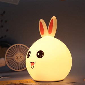 3D小夜灯萌兔led兔子硅胶拍拍灯萌宠七彩变色氛围灯伴睡灯