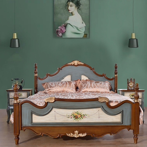 地中海风格纯全实木床美式双人田园主卧床1.5m欧式家具1米8双人床