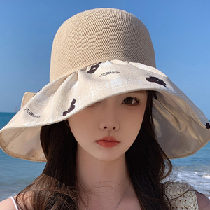 时尚遮阳凉帽女式夏季透气太阳帽户外百搭沙滩可折叠防晒渔夫帽子
