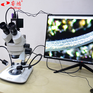睿鸿体视工业显微镜双侧光源可调角度三目带显示屏 看反光零件角膜塑形镜