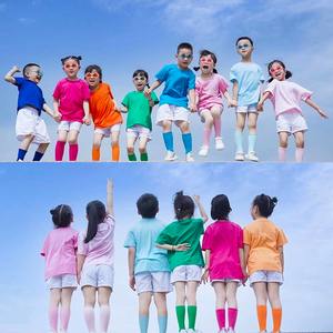 儿童纯棉t恤短袖小学生毕业班服糖果彩色幼儿园六一演出服亲子装