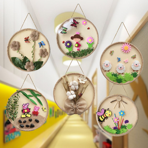 创意圆盘木板麻绳画手工材料包幼儿园环创室内挂饰壁饰装饰用品