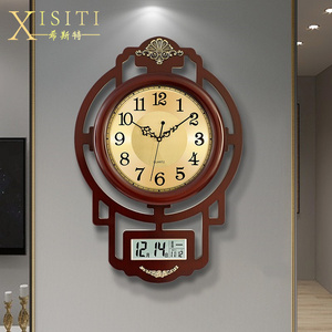 希斯特新中式挂钟客厅家用时尚中国风万年历轻奢大气时钟表带日历