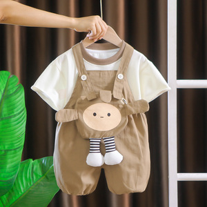 婴儿衣服夏季短袖套装1一5岁男宝宝洋气可爱卡通背带裤休闲两件套