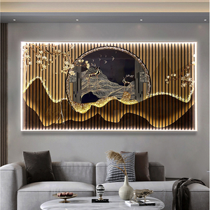 客厅沙发背景墙装饰画声控灯光烤瓷镶钻挂画现代新中式铝合金边框