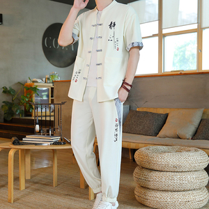 新中式中国风男士夏季开衫唐装短袖套装 九分裤两件套 TZ127-P60