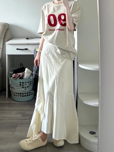 白色不规则鱼尾半身裙女夏季2024新款设计感高腰显瘦包臀中长裙子